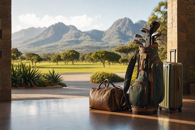 Golftasche und Reisegepäck für Südafrika-Trip