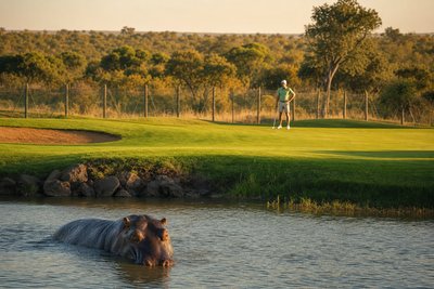 Leopard Creek Golf — Hippo am Teich auf dem Kurs